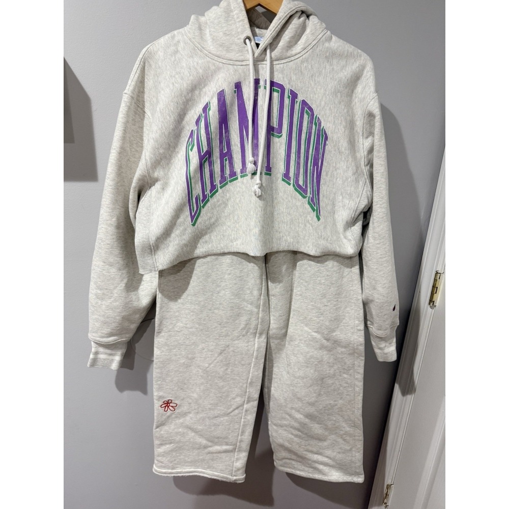 Champion Reverse Weave Cropped Hoodie Sz L Pants Sz S Set Cropped Wide Leg